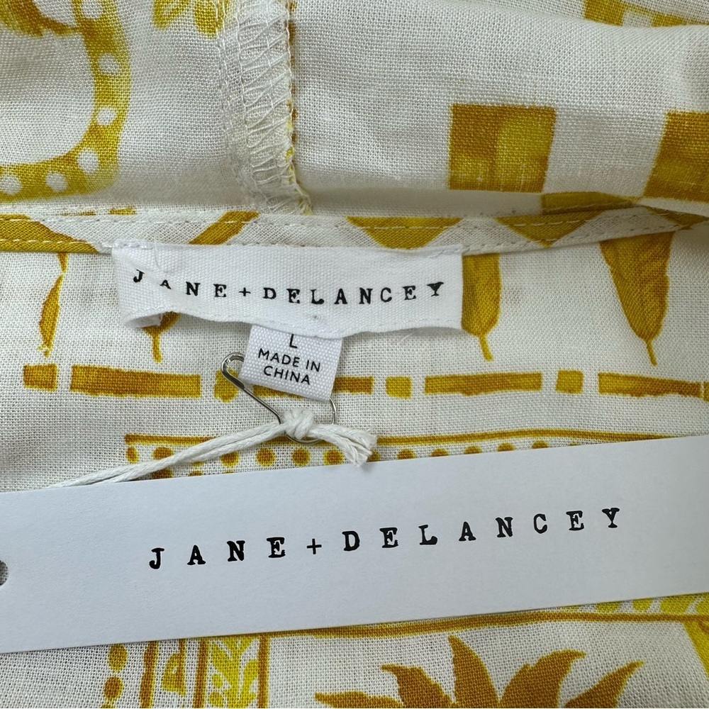 NWT Jane Delancey Hooded Tunic Womens Large Long Sleeve Yellow Print Linen Blend - Picture 4 of 8